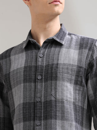 Calm Grey Casual Checks Shirt - model_poseposition_of_shirtporduct_type