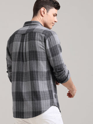 Calm Grey Casual Checks Shirt - model_poseposition_of_shirtporduct_type