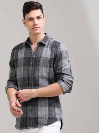 Calm Grey Casual Checks Shirt - model_poseposition_of_shirtporduct_type