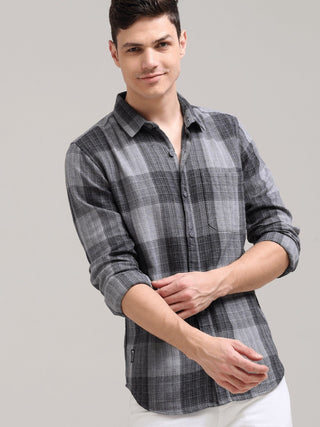 Calm Grey Casual Checks Shirt - model_poseposition_of_shirtporduct_type