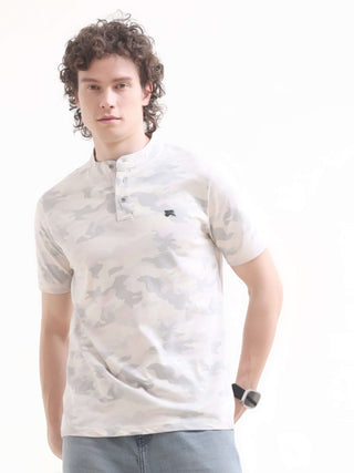 Camo Blush White Henley T-shirt - model_poseposition_of_shirtporduct_type