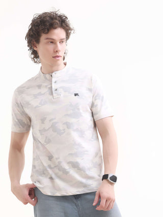 Camo Blush White Henley T-shirt - model_poseposition_of_shirtporduct_type