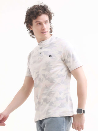 Camo Blush White Henley T-shirt - model_poseposition_of_shirtporduct_type