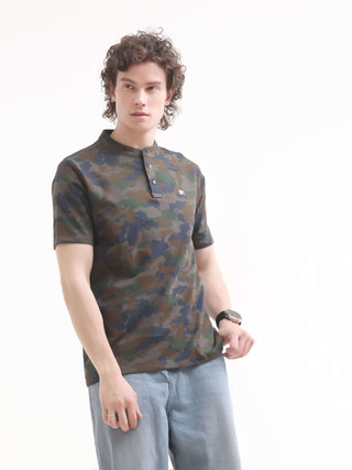 Camo Navy Blue Henley T-shirt - model_poseposition_of_shirtporduct_type