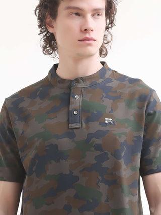 Camo Navy Blue Henley T-shirt - model_poseposition_of_shirtporduct_type