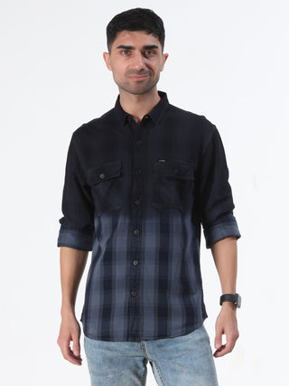 Charcoal Grey Shaded Stripes Shirt - model_poseposition_of_shirtporduct_type