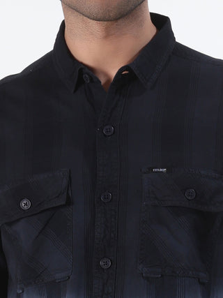 Charcoal Grey Shaded Stripes Shirt - model_poseposition_of_shirtporduct_type