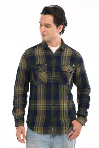 Checkered Navy Heavyweight Pure Cotton Shirt - model_poseposition_of_shirtporduct_type