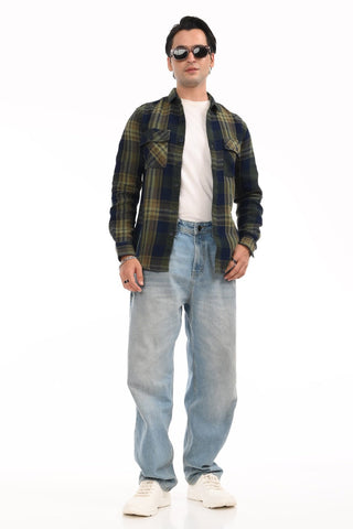 Checkered Navy Heavyweight Pure Cotton Shirt - model_poseposition_of_shirtporduct_type