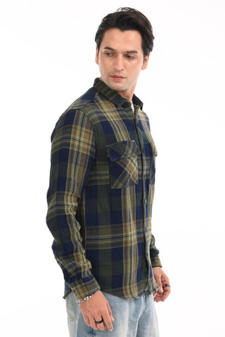 Checkered Navy Heavyweight Pure Cotton Shirt - model_poseposition_of_shirtporduct_type