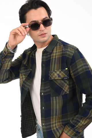 Checkered Navy Heavyweight Pure Cotton Shirt - model_poseposition_of_shirtporduct_type