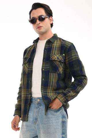 Checkered Navy Heavyweight Pure Cotton Shirt - model_poseposition_of_shirtporduct_type