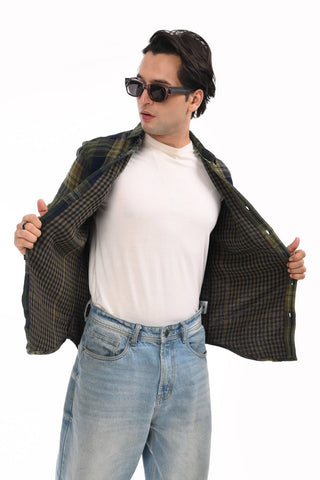 Checkered Navy Heavyweight Pure Cotton Shirt - model_poseposition_of_shirtporduct_type