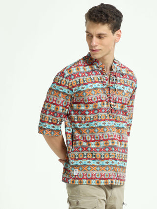 Chromatic Bloom Multi Drop Shoulder Kurta - model_poseposition_of_shirtporduct_type