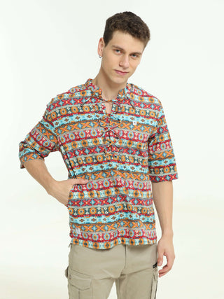 Chromatic Bloom Multi Drop Shoulder Kurta - model_poseposition_of_shirtporduct_type