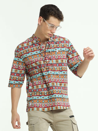 Chromatic Bloom Multi Drop Shoulder Kurta - model_poseposition_of_shirtporduct_type
