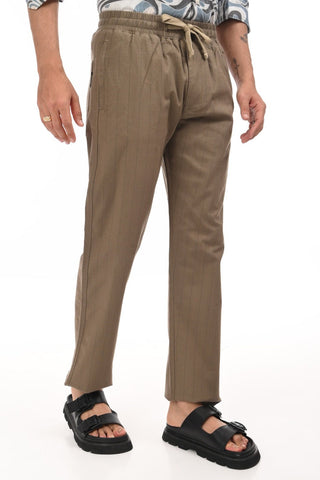 Coffee Brown Linen Blend Straight Fit Striped Trouser - model_poseposition_of_shirtporduct_type