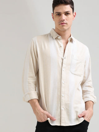Cream & White Pure Cotton Shirt - model_poseposition_of_shirtporduct_type