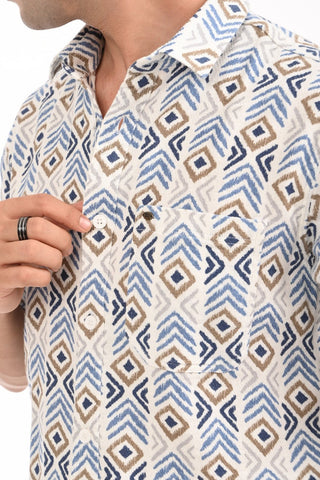 Dark Blue Chevron Textured Cotton Casual Shirt - model_poseposition_of_shirtporduct_type