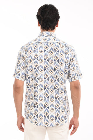 Dark Blue Chevron Textured Cotton Casual Shirt - model_poseposition_of_shirtporduct_type