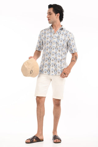 Dark Blue Chevron Textured Cotton Casual Shirt - model_poseposition_of_shirtporduct_type