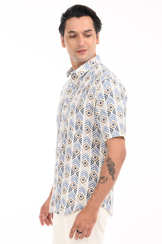 Dark Blue Chevron Textured Cotton Casual Shirt - model_poseposition_of_shirtporduct_type