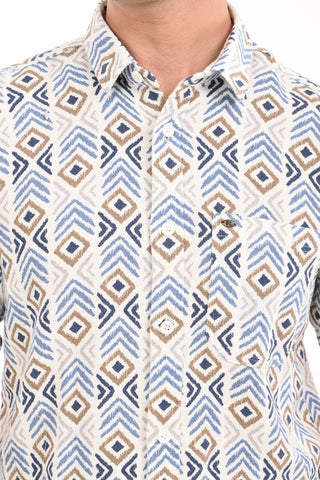 Dark Blue Chevron Textured Cotton Casual Shirt - model_poseposition_of_shirtporduct_type