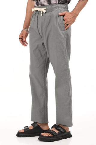 Dark Grey Linen Blend Straight Fit Trousers - model_poseposition_of_shirtporduct_type