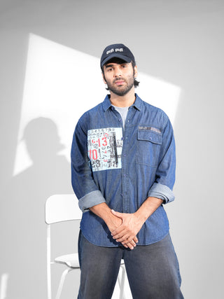 Deep Blue Crafted Zipper Denim Shirt - model_poseposition_of_shirtporduct_type