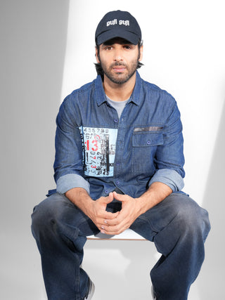 Deep Blue Crafted Zipper Denim Shirt - model_poseposition_of_shirtporduct_type