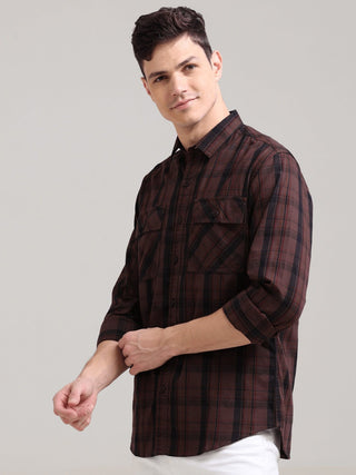 Dusky Carnelian Chocolate Semi Corduroy Shirt - model_poseposition_of_shirtporduct_type