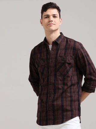 Dusky Carnelian Chocolate Semi Corduroy Shirt - model_poseposition_of_shirtporduct_type