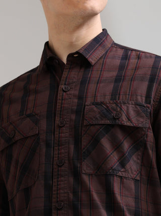 Dusky Carnelian Chocolate Semi Corduroy Shirt - model_poseposition_of_shirtporduct_type