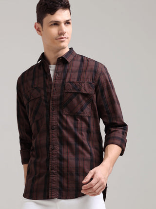 Dusky Carnelian Chocolate Semi Corduroy Shirt - model_poseposition_of_shirtporduct_type