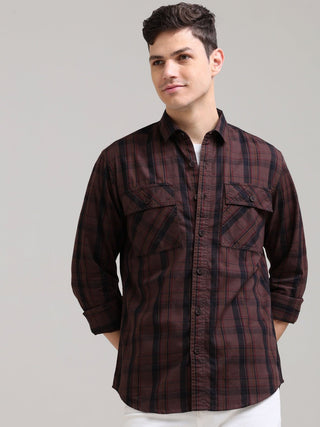 Dusky Carnelian Chocolate Semi Corduroy Shirt - model_poseposition_of_shirtporduct_type