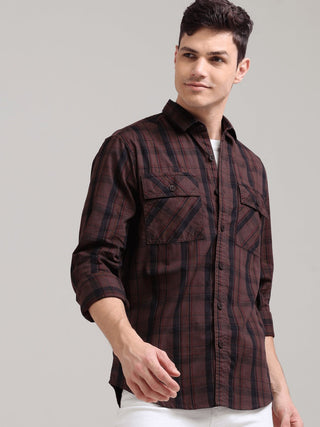 Dusky Carnelian Chocolate Semi Corduroy Shirt - model_poseposition_of_shirtporduct_type