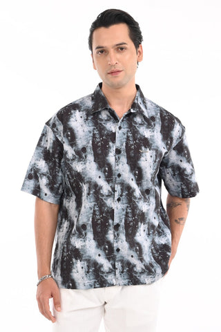 Electric Blue Digital Print Oversized Shirt - model_poseposition_of_shirtporduct_type