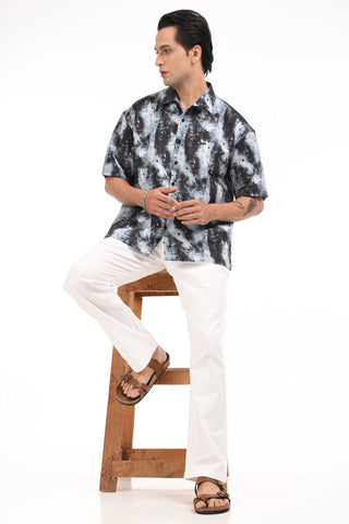 Electric Blue Digital Print Oversized Shirt - model_poseposition_of_shirtporduct_type