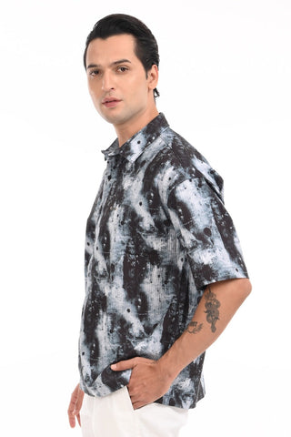 Electric Blue Digital Print Oversized Shirt - model_poseposition_of_shirtporduct_type