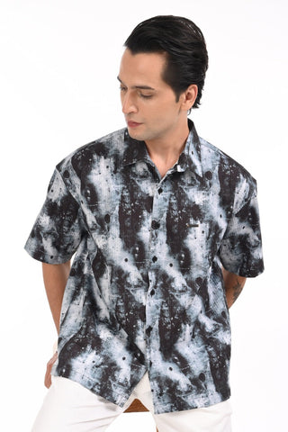 Electric Blue Digital Print Oversized Shirt - model_poseposition_of_shirtporduct_type