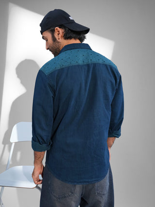 Emerald Avian Dual - Tone Casual Denim Shirt - model_poseposition_of_shirtporduct_type