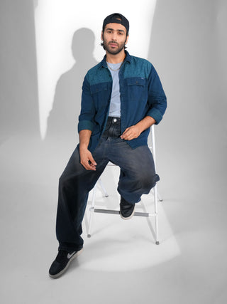 Emerald Avian Dual - Tone Casual Denim Shirt - model_poseposition_of_shirtporduct_type