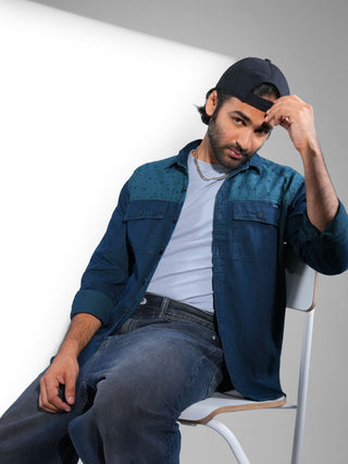Emerald Avian Dual - Tone Casual Denim Shirt - model_poseposition_of_shirtporduct_type