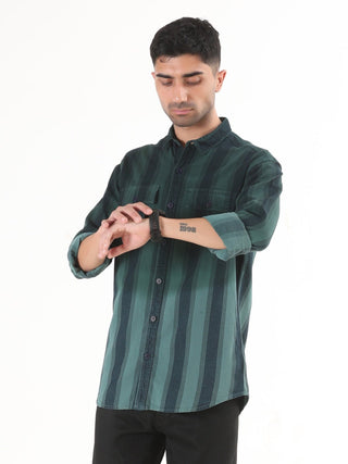 Emerald Green Shaded Stripes Shirt - model_poseposition_of_shirtporduct_type