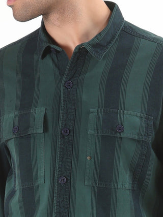 Emerald Green Shaded Stripes Shirt - model_poseposition_of_shirtporduct_type
