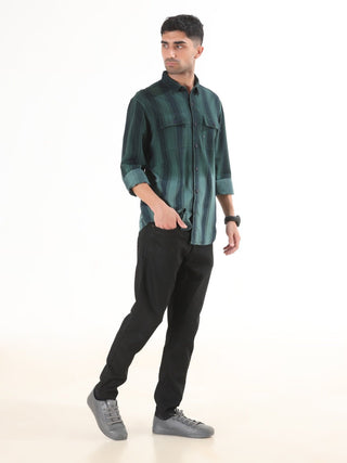 Emerald Green Shaded Stripes Shirt - model_poseposition_of_shirtporduct_type