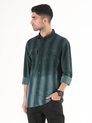 Emerald Green Shaded Stripes Shirt - model_poseposition_of_shirtporduct_type
