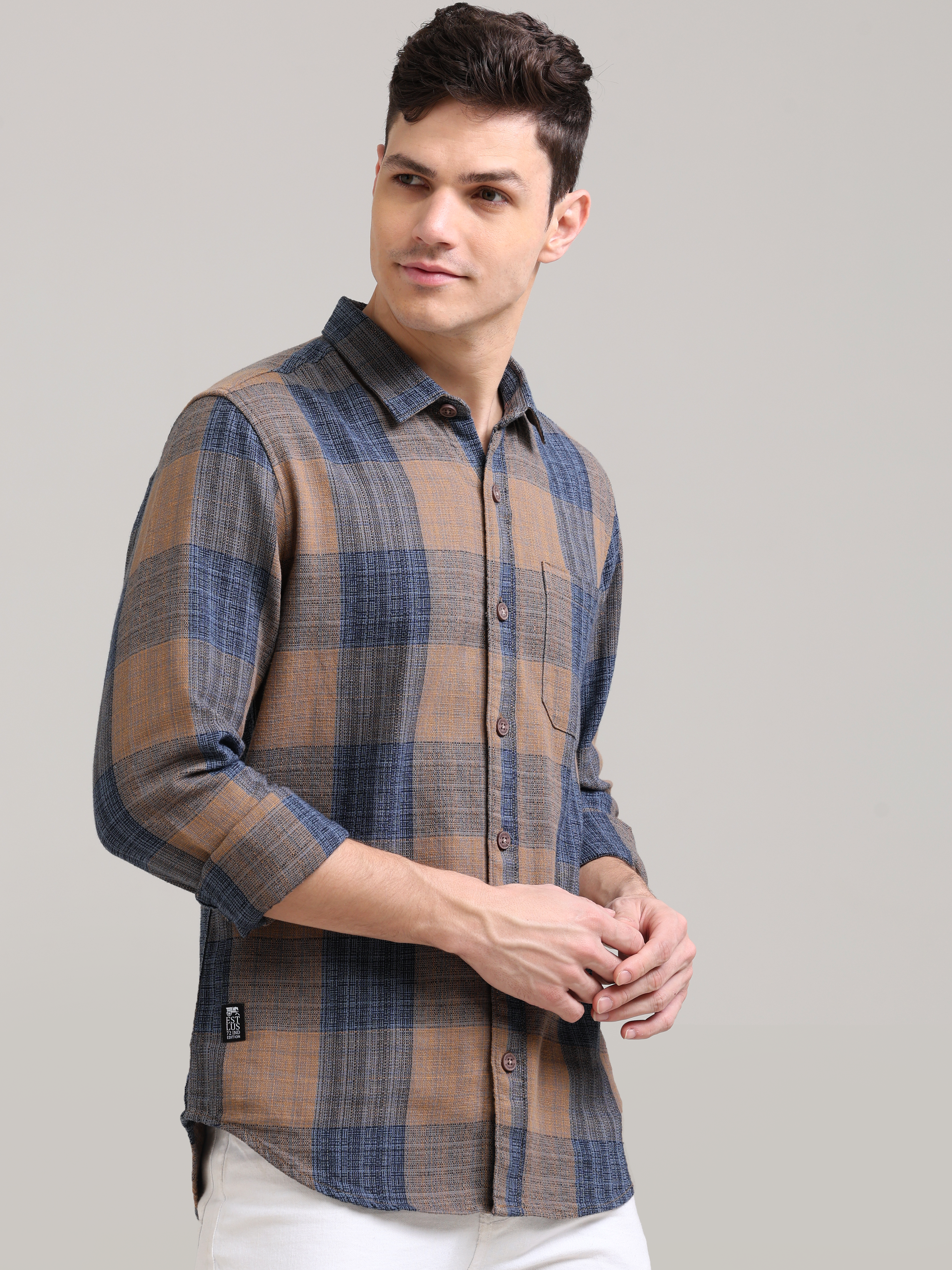 Beep Sea blue Casual Check Shirt shop online at Estilocus. 100% Cotton • Full-sleeve check shirt• Cut and sew placket• Regular collar• Double button edge cuff• Single pocket • Curved bottom hemline .• All double needle construction, finest quality sewing•