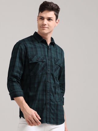 Dusky Green Semi Corduroy Shirt shop online at Estilocus. 100% Cotton • Full-sleeve check shirt• Cut and sew placket• Regular collar• Double button edge cuff• Double pocket with flap• Curved bottom hemline .• All double needle construction, finest quality