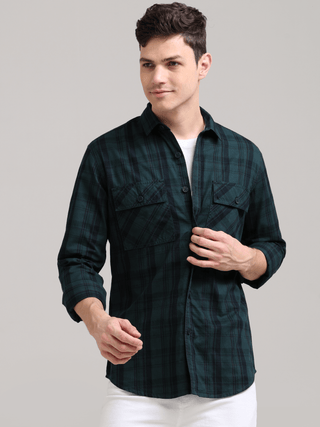 Dusky Green Semi Corduroy Shirt shop online at Estilocus. 100% Cotton • Full-sleeve check shirt• Cut and sew placket• Regular collar• Double button edge cuff• Double pocket with flap• Curved bottom hemline .• All double needle construction, finest quality